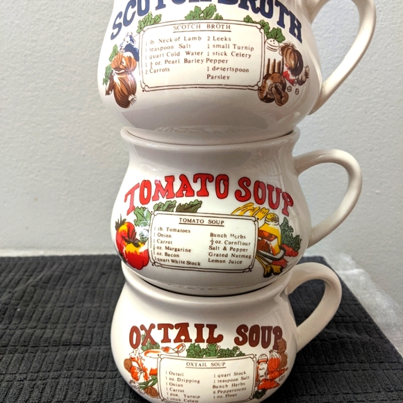 3 Vintage Soup Mugs With Recipes On Each One. Excellent Condition, never used. - Picture 2 of 7